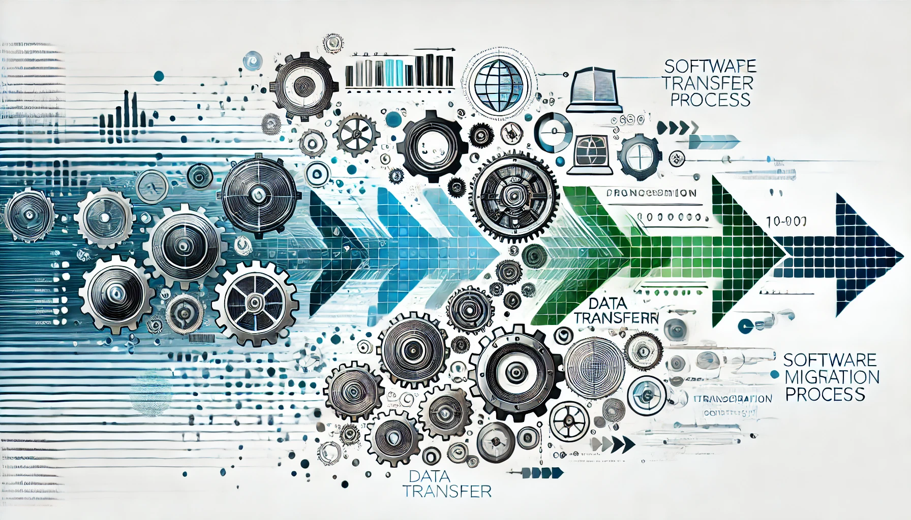 DALL·E 2024 10 08 22.35.54 A Modern And Dynamic Illustration Representing A Step By Step Software Migration Process, Involving A Transition From An Older To A Newer Version Of A